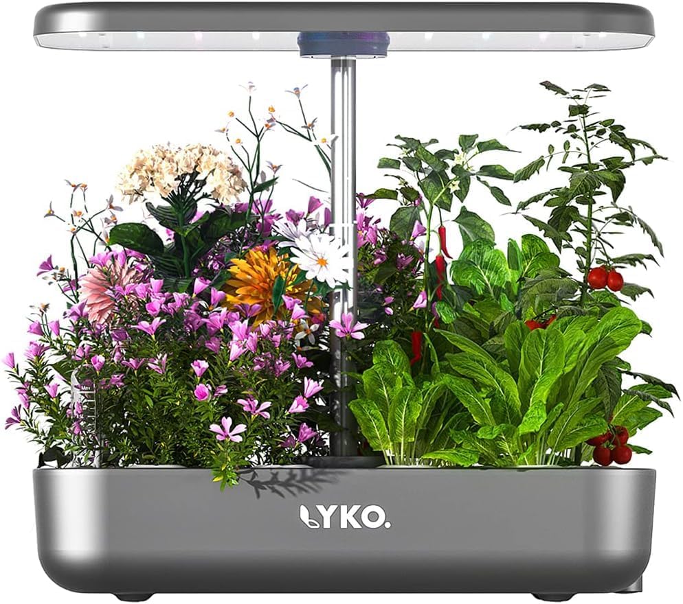 Hydroponics Growing System, LYKO 12 Pods Indoor Garden with 36W 80 LED Grow Lights, Automatic Timer  Pump, Adjustable Height Up to 19.4 3.5L Water Tank, Herb Garden Kit Indoor for Home Kitchen Grey