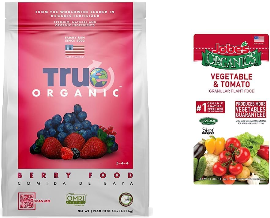 True Organic - Berry  Fruit Plant Food 4lbs - CDFA, OMRI, for Organic Gardening  Jobe’s Organics 09026 Fertilizer, 4 lb