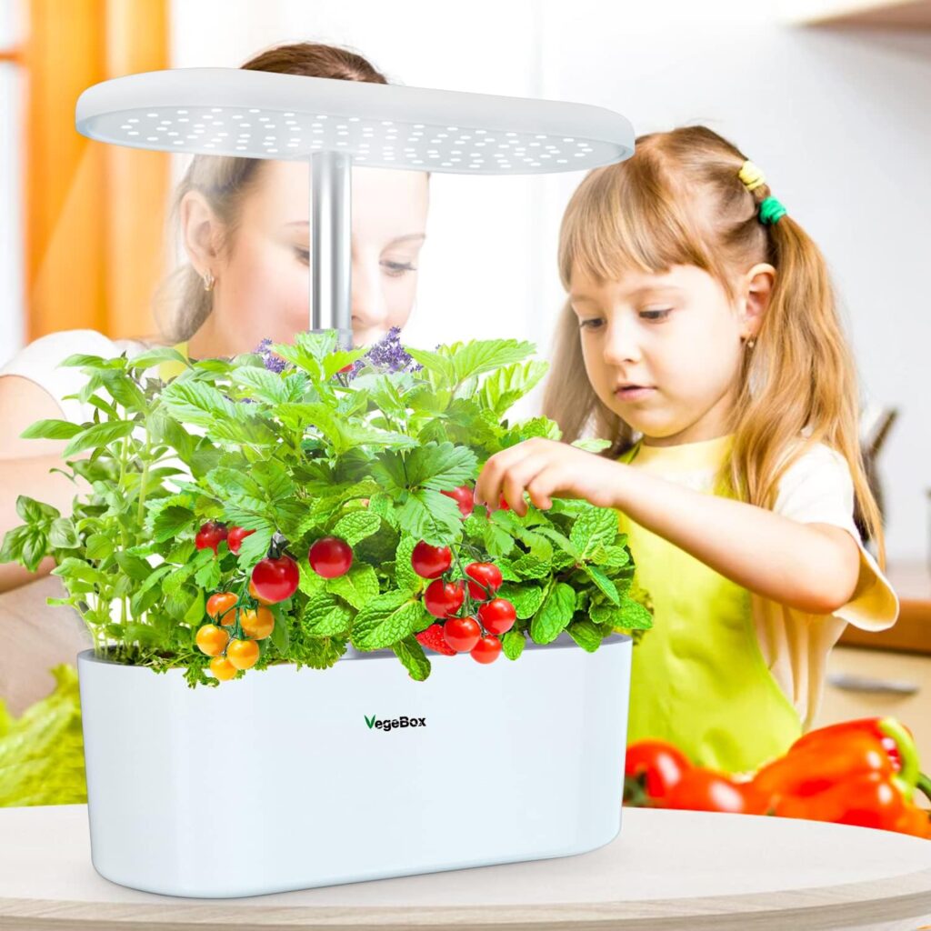 Vegebox Hydroponics Growing System, Indoor Herbs Kitchen Garden with Full Spectrum LED Grow Light, Plants Germination Kit 11 pods with Automatic Timer, Adjustable Height Up 14 inch to for Home