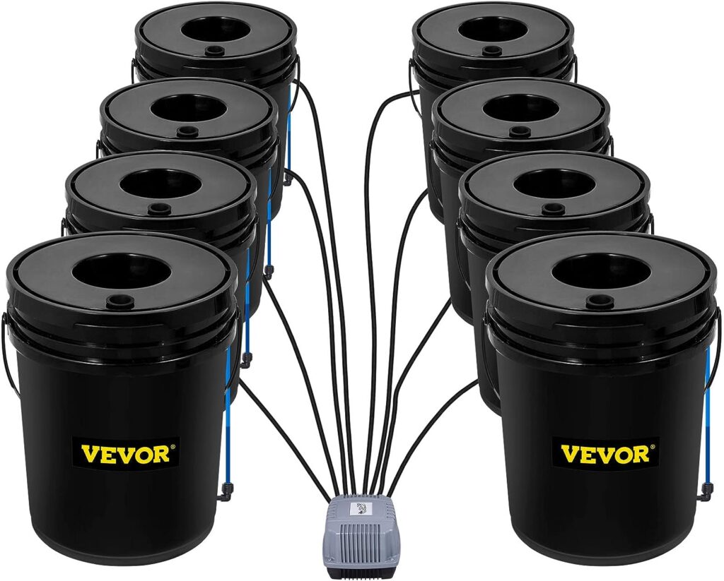 VEVOR 8 Buckets DWC Hydroponic System, 5 Gallon, Deep Culture, Plants Grow Kit with Pump, Air Stone and Water Level Device, for Indoor/Outdoor Leafy Vegetables, Black