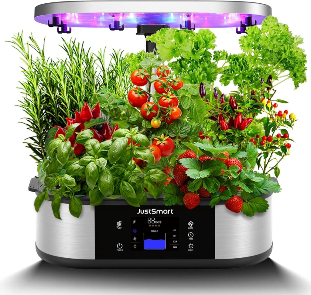 12 Pods Hydroponics Growing System, JustSmart Indoor Garden Up to 30 with 30W 120 LED Grow Light, Silent Pump System, Automatic Timer for Home Kitchen Gardening, GS1 Lite