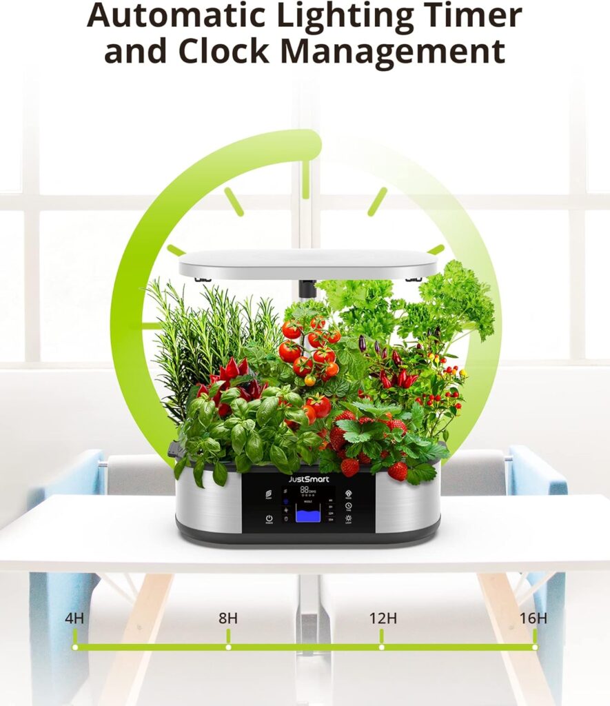 12 Pods Hydroponics Growing System, JustSmart Indoor Garden Up to 30 with 30W 120 LED Grow Light, Silent Pump System, Automatic Timer for Home Kitchen Gardening, GS1 Lite