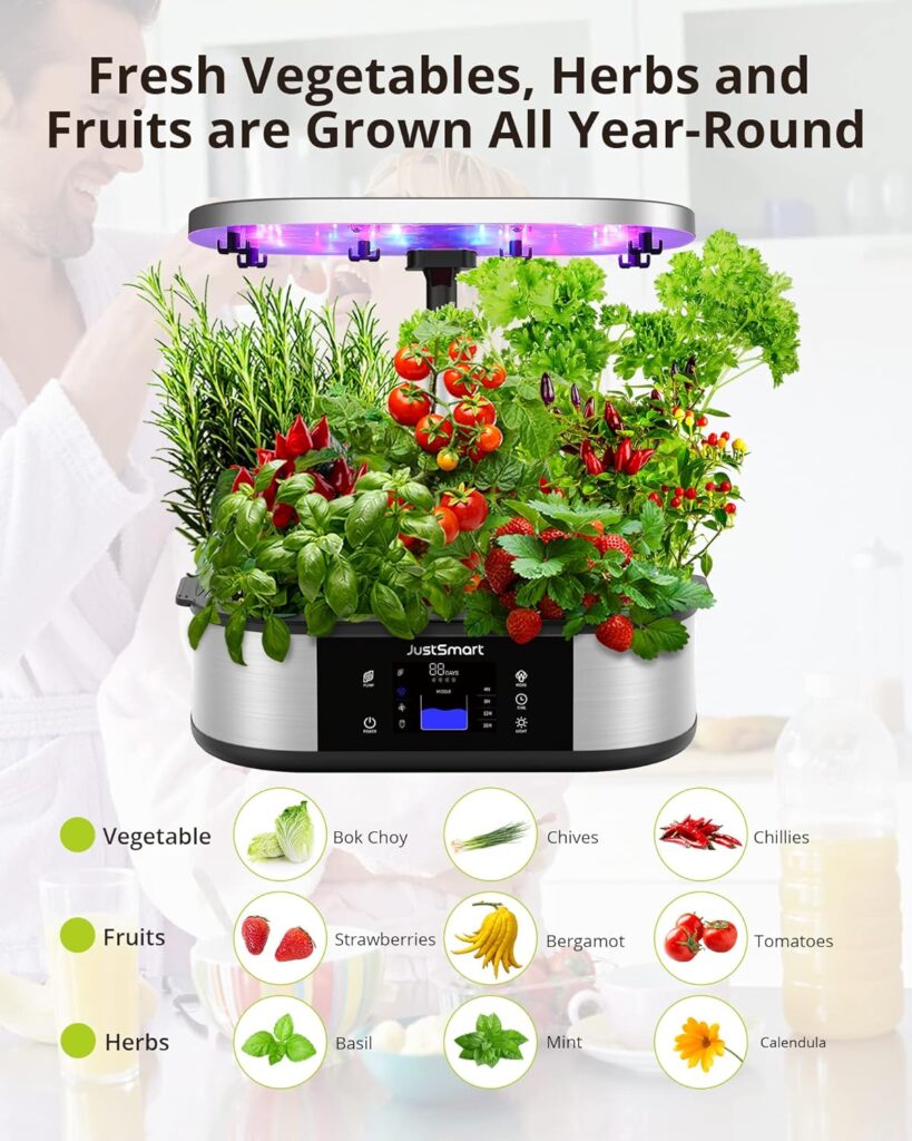 12 Pods Hydroponics Growing System, JustSmart Indoor Garden Up to 30 with 30W 120 LED Grow Light, Silent Pump System, Automatic Timer for Home Kitchen Gardening, GS1 Lite