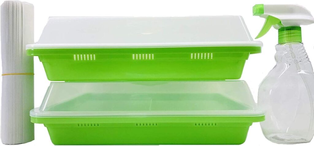 2 Pack of BPA Free Home Microgreen Soilless Hydroponics Seed Sprouter Grow Tray with Cover + Free Spray Bottle and 20 Sheets Growing Paper