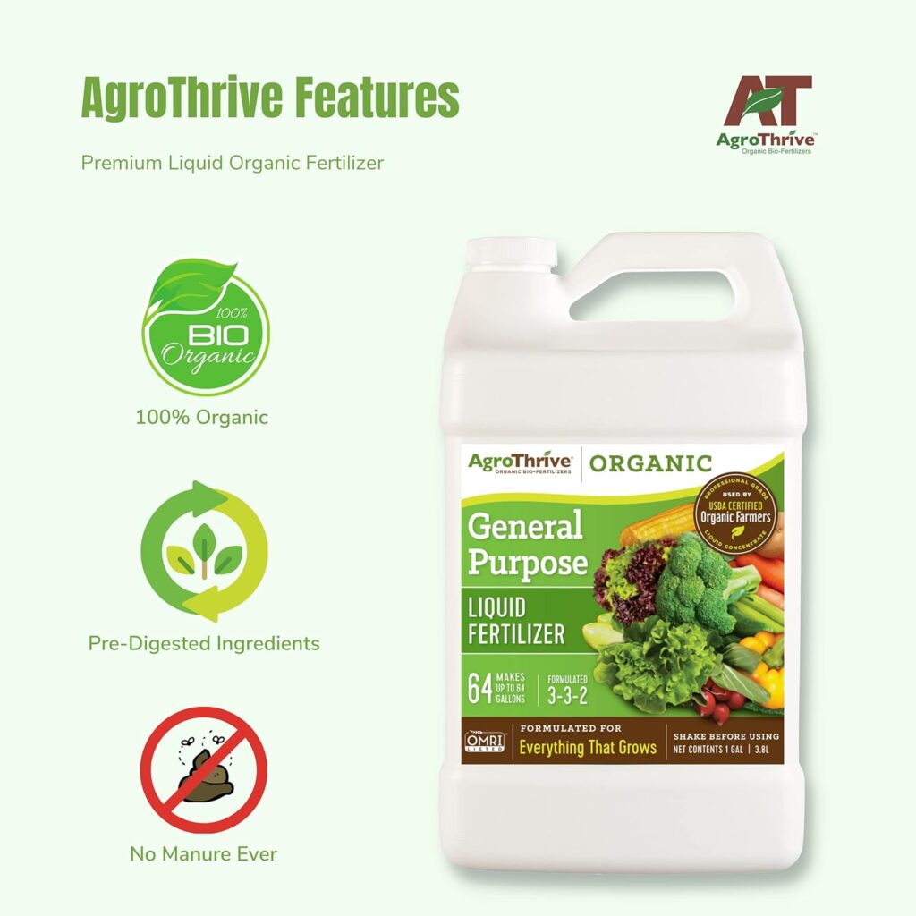 AgroThrive All Purpose Organic Liquid Fertilizer - 3-3-2 NPK (ATGP1320) (2.5 Gal) for Lawns, Vegetables, Greenhouses, Herbs and Everything Else that Grows