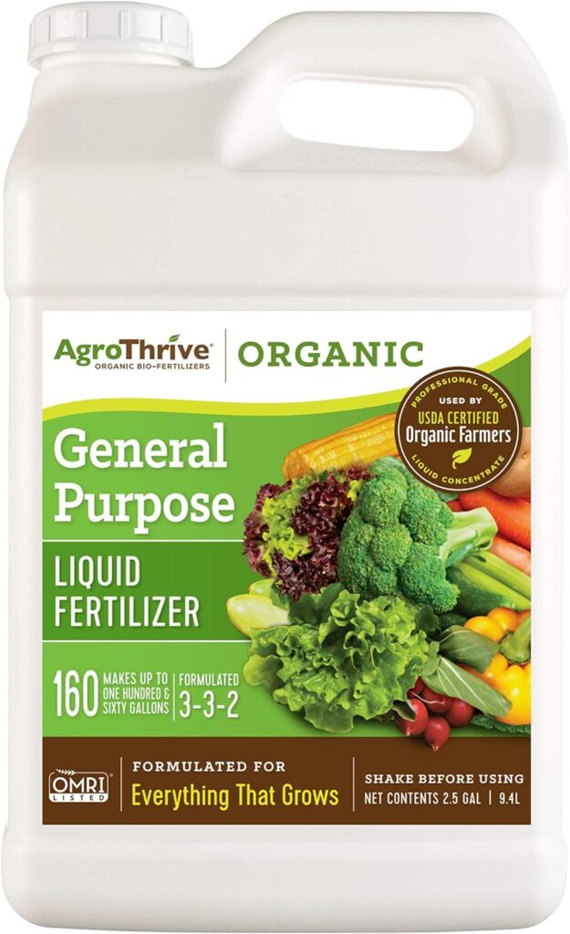 AgroThrive All Purpose Organic Liquid Fertilizer - 3-3-2 NPK (ATGP1320) (2.5 Gal) for Lawns, Vegetables, Greenhouses, Herbs and Everything Else that Grows