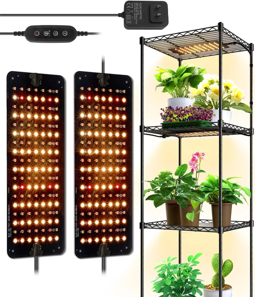 Barrina Grow Lights for Indoor Plants, 20W (2 x 10W) Full Spectrum Ultra-Thin Grow Light Panel with 3/6/12H Auto On/Off Timer for Hydroponics, Seedlings, Succulents, Veg, Flowers  More, 2-Pack