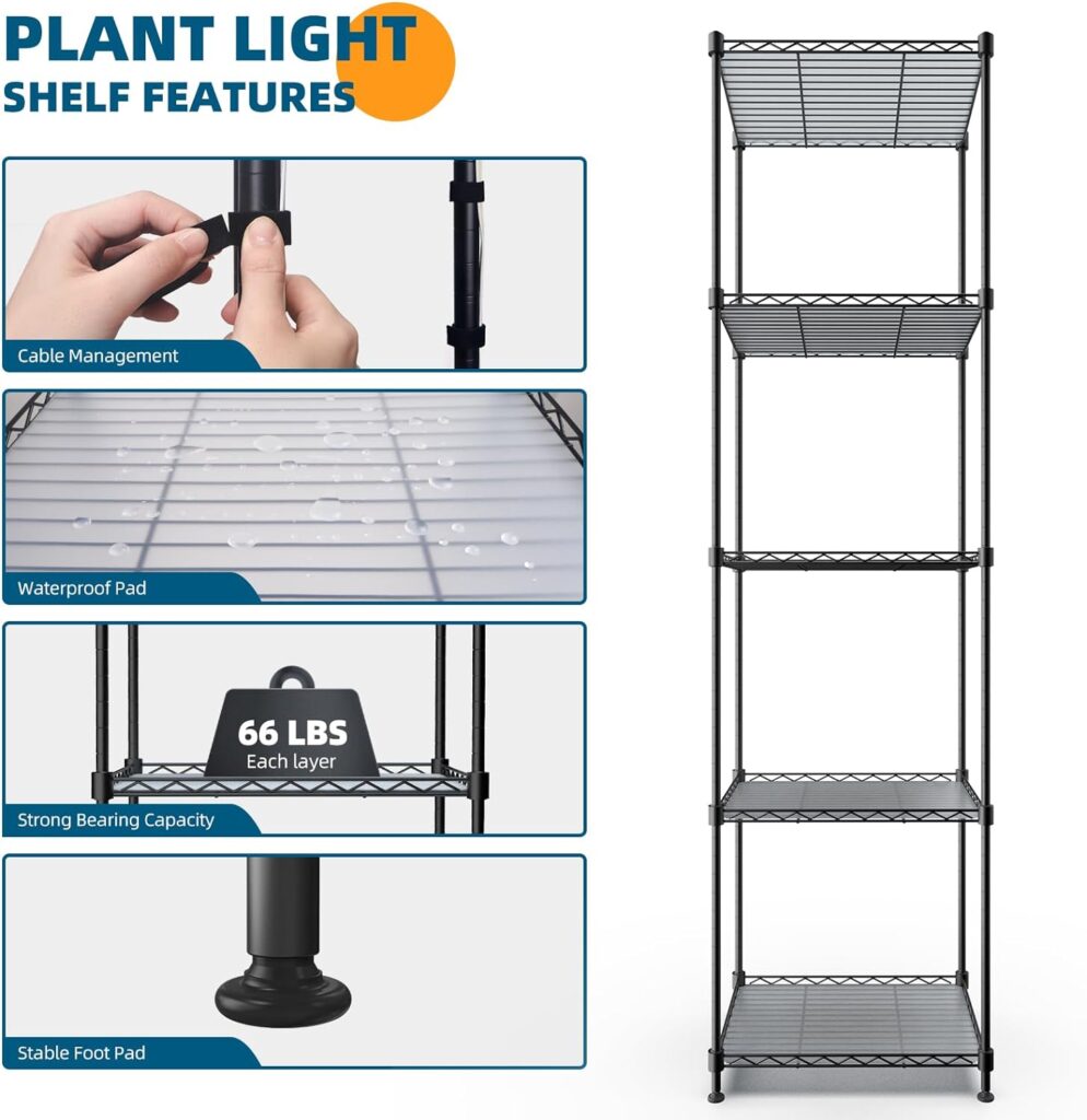 Barrina Plant Shelf with Grow Light, 5-Tier Plant Stand with 40W Ultra-Thin Grow Light Panel for Hydroponics, Seedlings, Succulents, Veg, Flowers  More, Timer Switch, 15.7 L x 11.8 W x 59.1 H