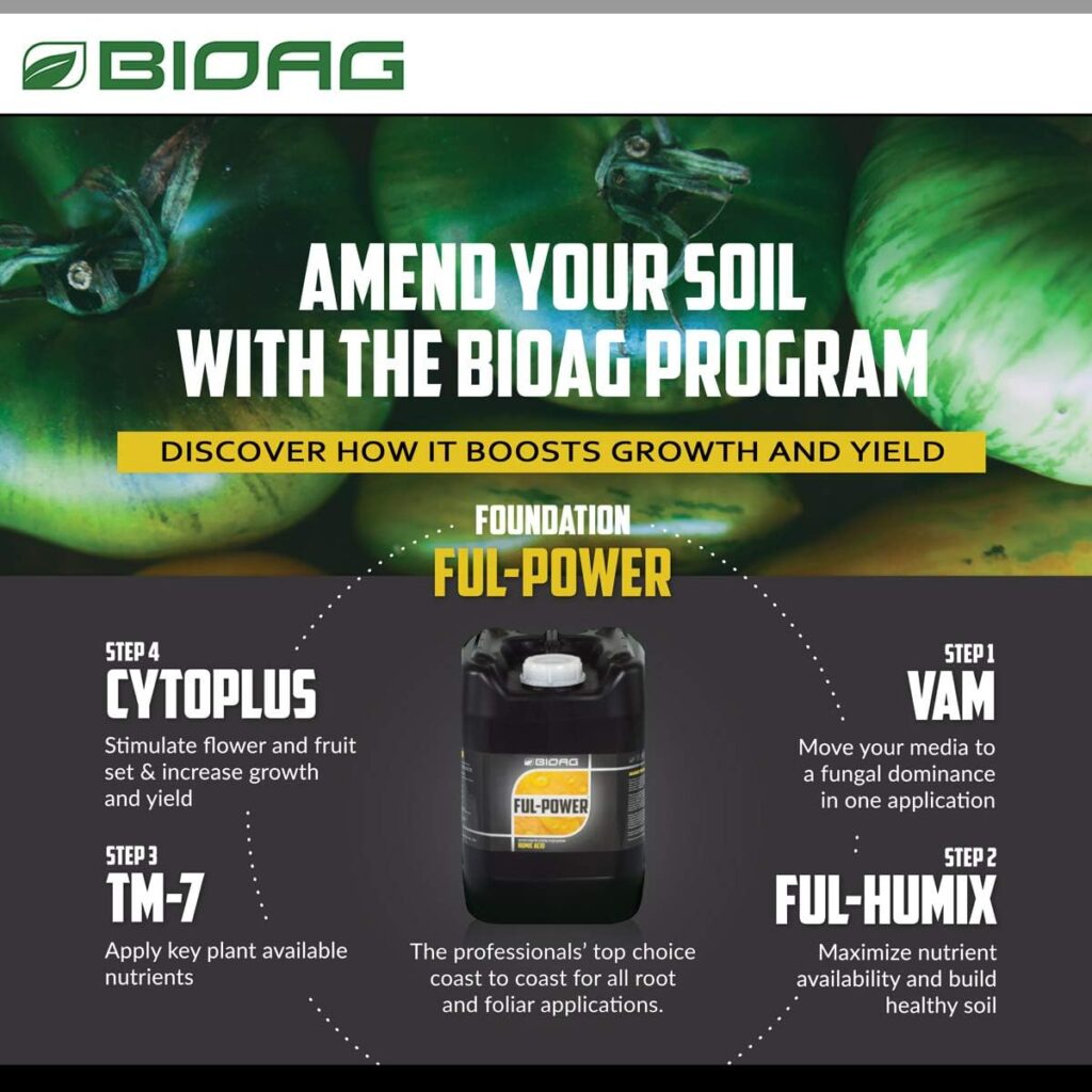 BIOAG Ful-Power Liquid Organic Humic Acid Amendment - Fulpower Increases Yield in Hydroponics, Soil, Soilless Media - Plant Nutrient (1 gal)