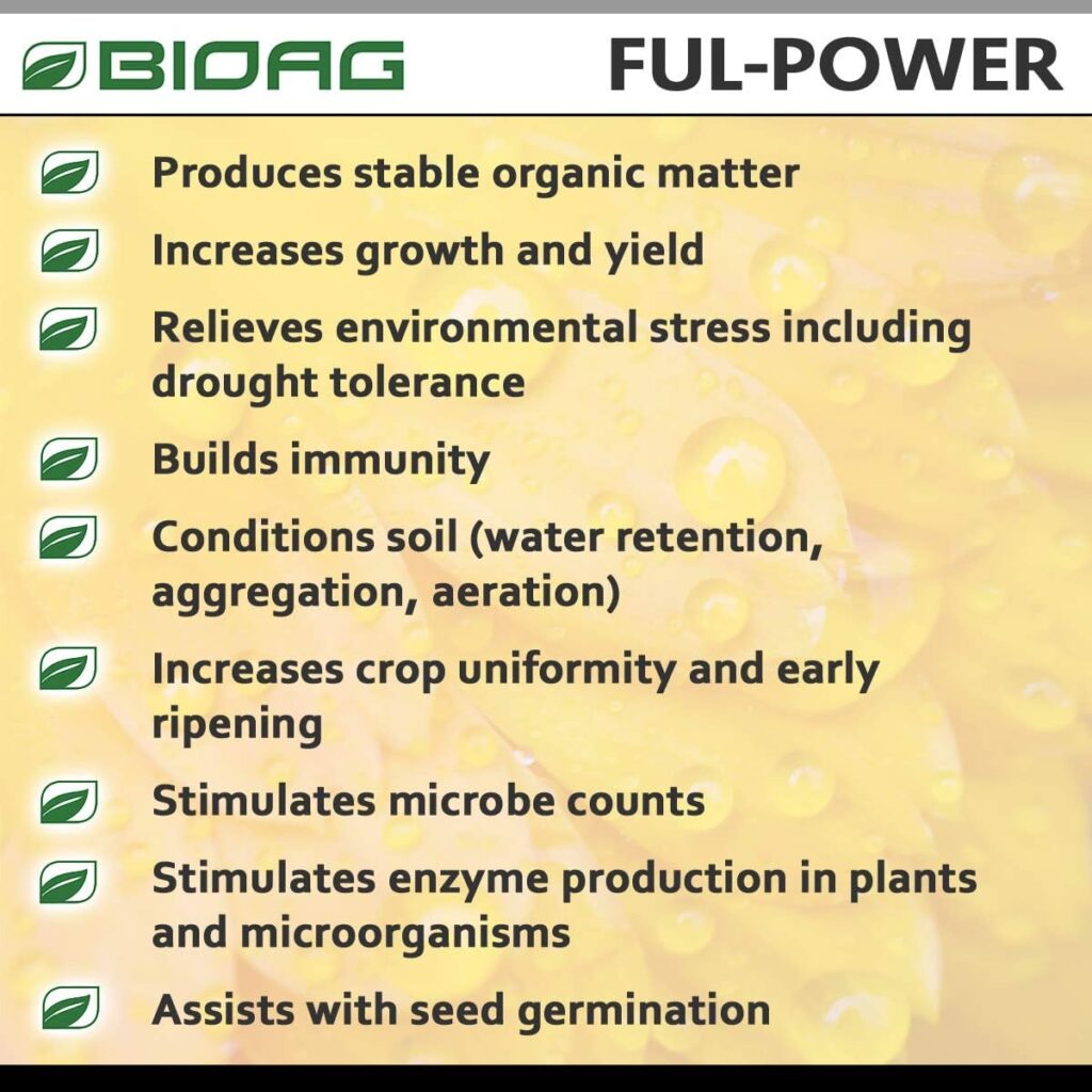 BIOAG Ful-Power Liquid Organic Humic Acid Amendment - Fulpower Increases Yield in Hydroponics, Soil, Soilless Media - Plant Nutrient (1 gal)