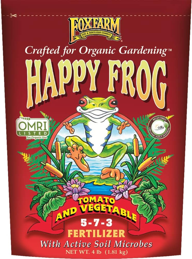 FoxFarm Happy Frog Garden Tomato and Vegetable Soil Dry Plant Fertilizer Mix for Outdoor Organic Plant and Garden Care, 4 Pound Bag (FX14690)