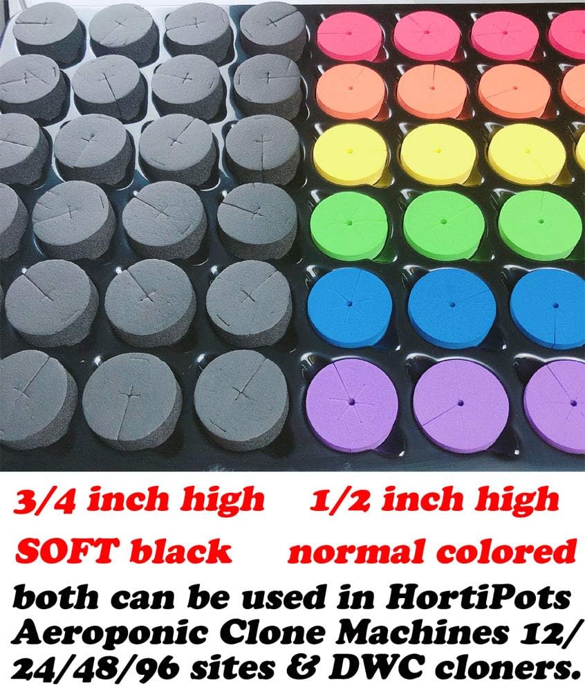 HORTIPOTS Cloning Collars, Neoprene Inserts 2 inch for Clone Machines and 2 in Net Pots in Hydroponic Systems Green Color 75 Pack (Black-1/2 inch High)