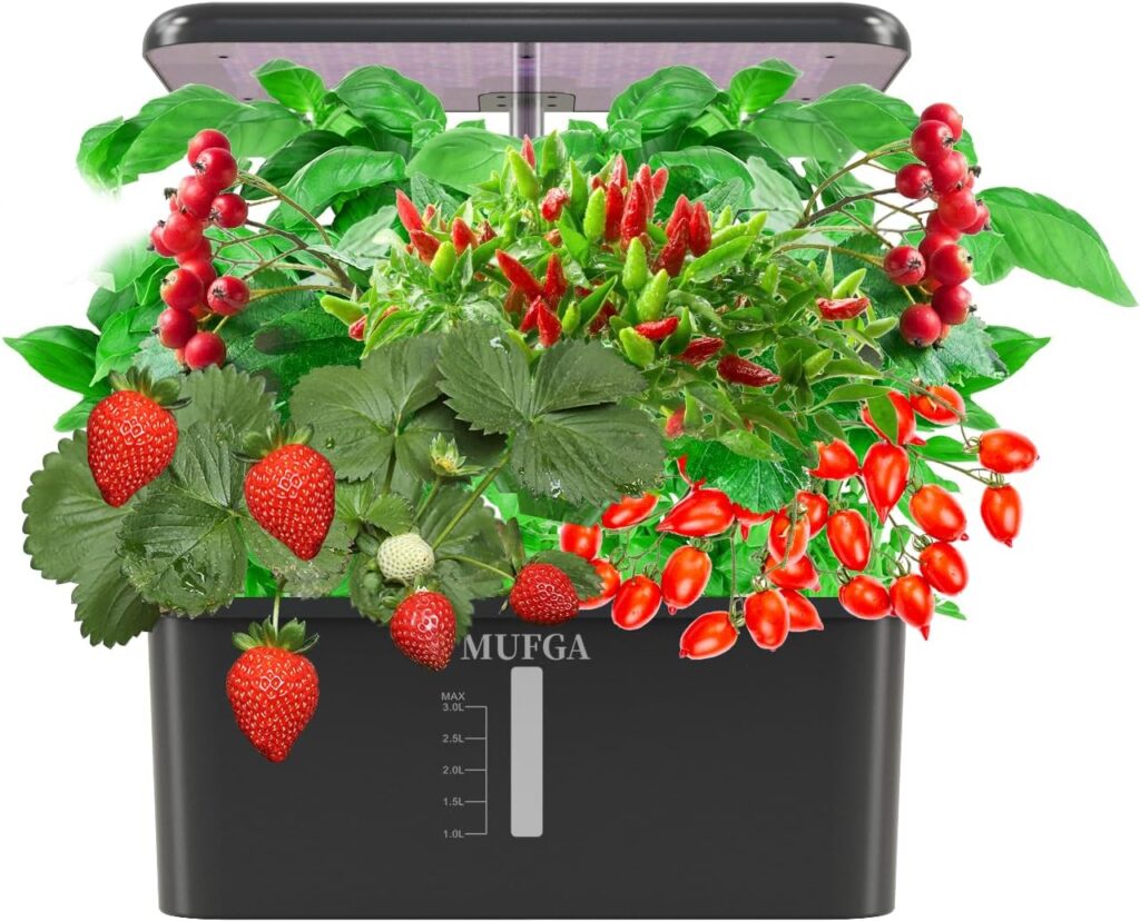 Indoor Garden Hydroponics Growing System - MUFGA 8 Pods Herb Garden Kit Indoor with LED Grow Light, Plants Germination Kit(No Seeds) with Pump System,Height Adjustable, Gift for Women, Black, Black