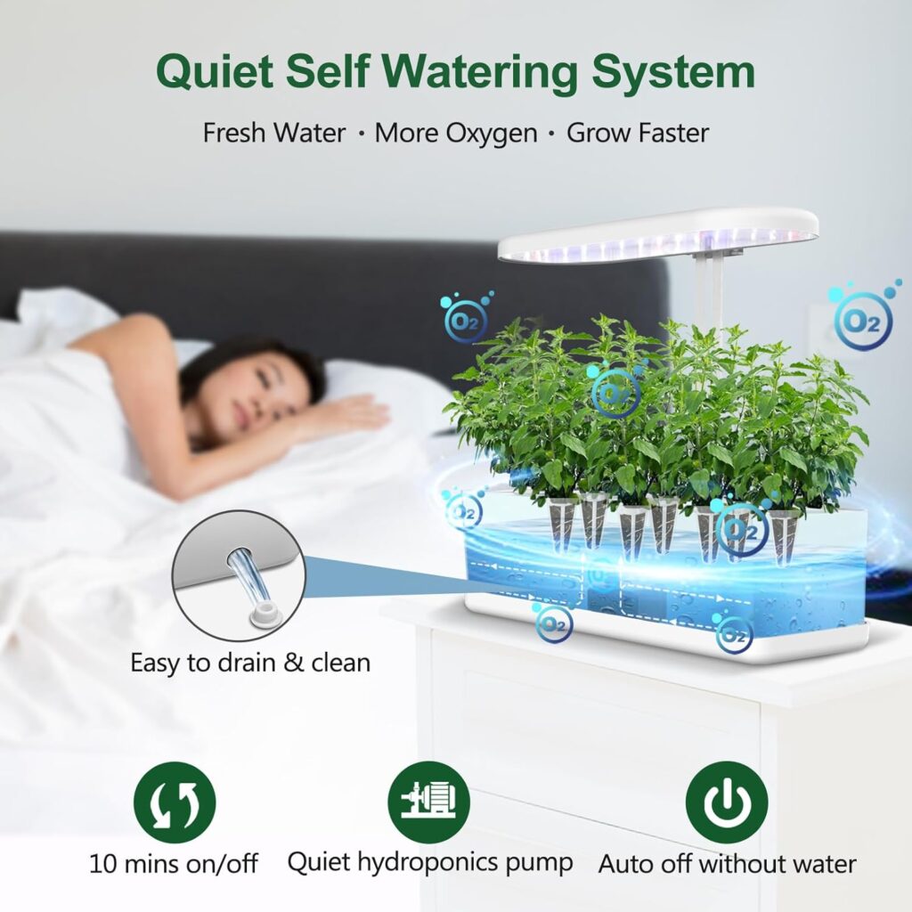 Indoor Garden with Plant Grow Light: Hydroponics Growing System 10 Pods - Home Garden Starter with Smart Pump - House Kitchen Gift for Vegetable Flower