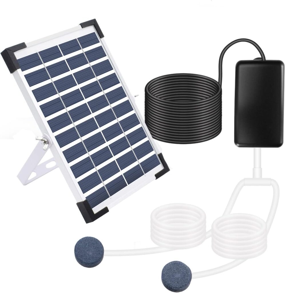 Lewisia Solar Air Pump Kit Battery with Air Hoses and Bubble Stones 3 Working Modes Pond Aerator Bubble Oxygenator