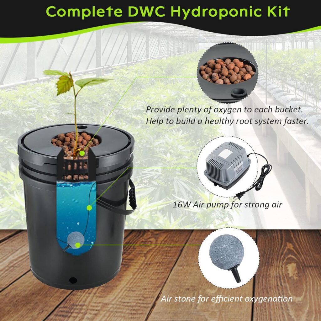 MAOPINER Deep Water Culture Hydroponic Bucket Kit with Air Pump, Airstone DWC Hydroponic System Indoor 5.28 Gallon (6 Buckets)