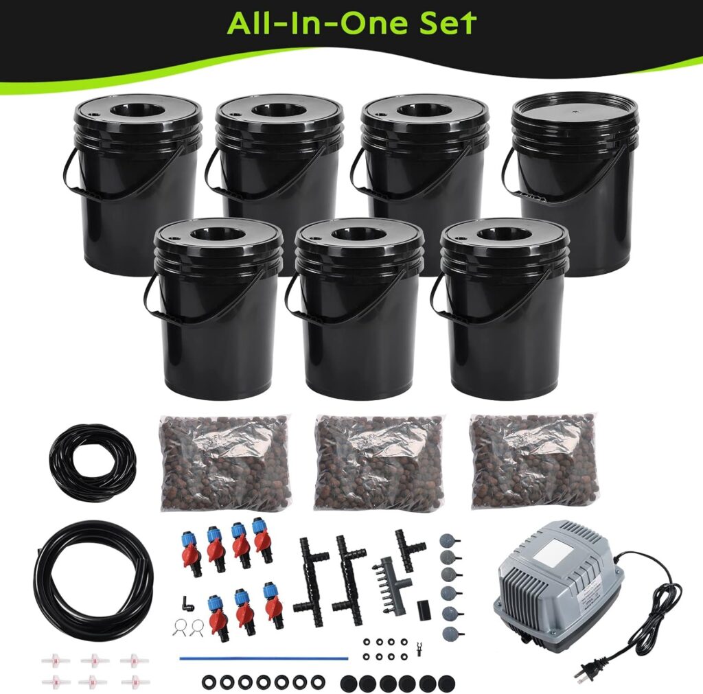 MAOPINER Deep Water Culture Hydroponic Bucket Kit with Air Pump, Airstone DWC Hydroponic System Indoor 5.28 Gallon (6 Buckets)