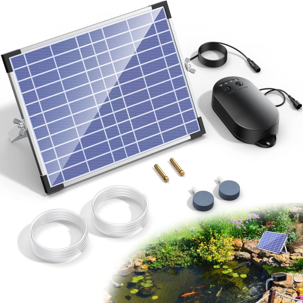 NFESOLAR 15W Solar Pond Aerator, Solar Pond Aerators for Outdoor Ponds with 2 Outlets and Power Display, 3 Mode Solar Air Pump for Fish Pond Stock Tank Hydroponics No Noise