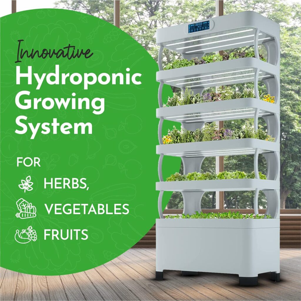 Nutraponics Hydroponics System for Herbs, Fruits,  Vegetables – Hydroponic Growing System with Automated LED Grow Lights – Vertical Farming for Indoor Tower Garden – 72 Planters and 82 Seeding Sites