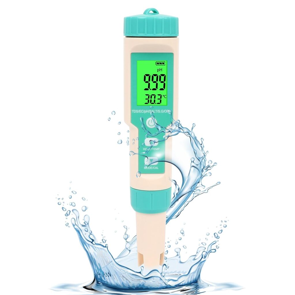 RESOME PH Meter, Digital 7 in 1 PH/TDS/EC/Salt/ORP/SG/Temp Meter for Water Hydroponics, Waterproof ATC PH and EC PPM Water Tester with Backlit for Nutrients Growing, Indoor Garden, Pool, Aquarium