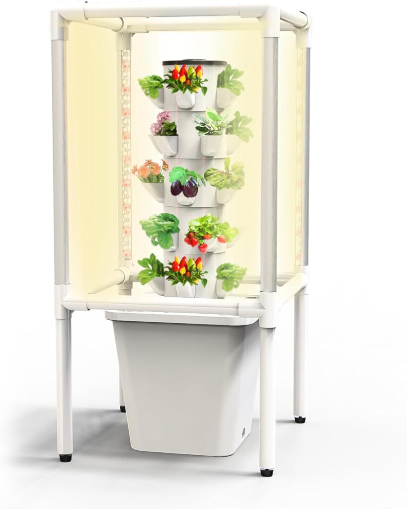 Sjzx Hydroponic Growing System(No Seedlings Included) | 25-Plant Hydroponic System | Outdoor Indoor Vertical Garden | Home Gardening System for Indoor Herbs, Fruits and Vegetables | BPA-Free