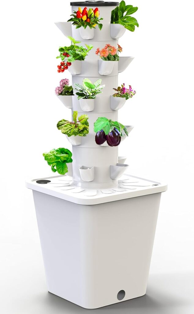 Sjzx Hydroponic Growing System(No Seedlings Included) | 25-Plant Hydroponic System | Outdoor Indoor Vertical Garden | Home Gardening System for Indoor Herbs, Fruits and Vegetables | BPA-Free