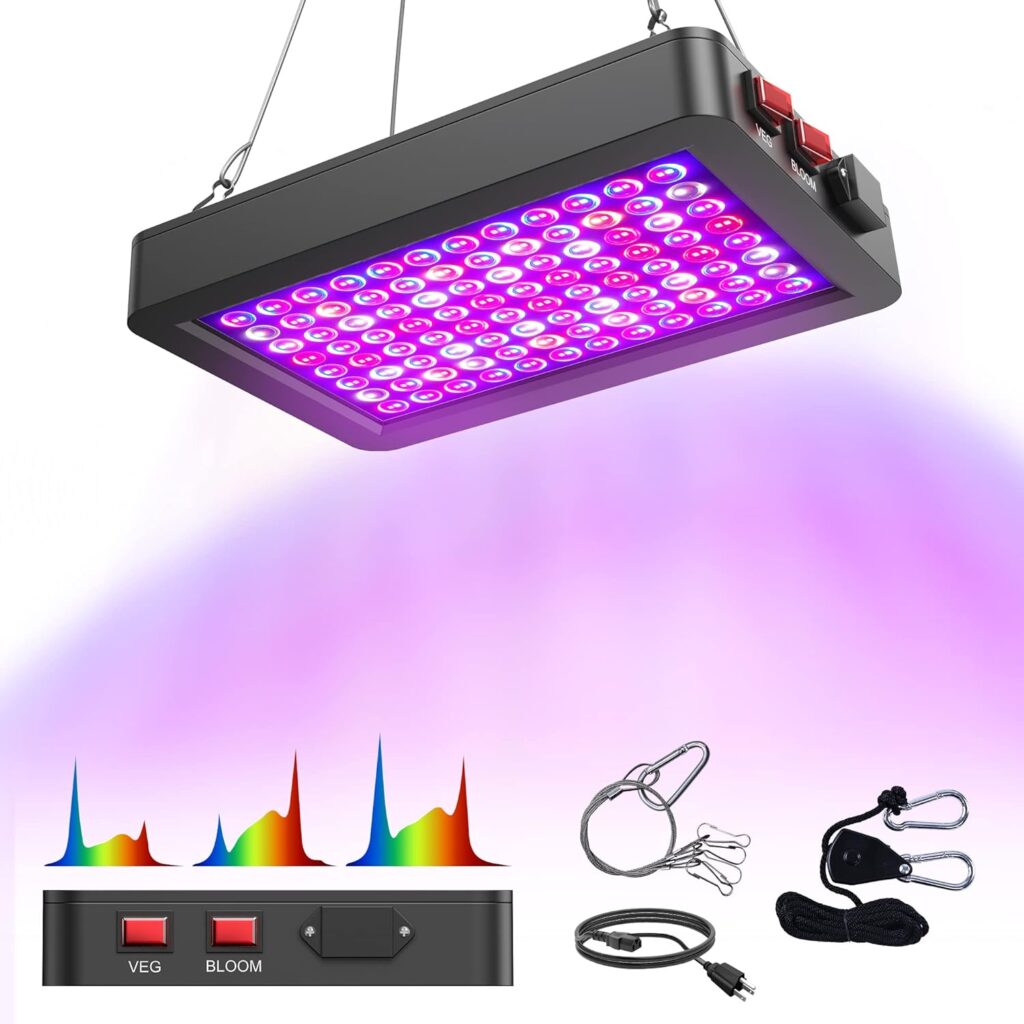 Uallhome Full Spectrum LED Plant Grow Light for Indoor Plants hydroponics Greenhouse,2x2 4ft Double Chips with Veg/Bloom Switch Daul Mode Seedlings Vegetable Hanging kit Super Bright Growing Lamps