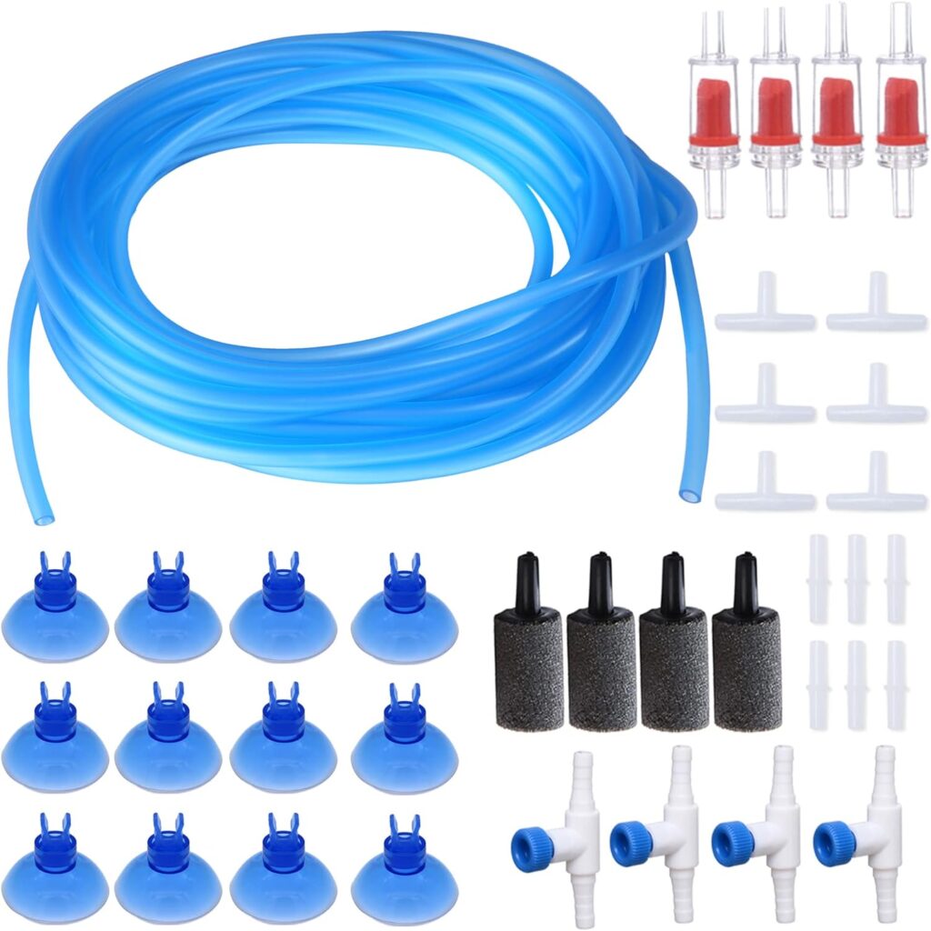 ALEGI 25 Feet 3/16 Inch Standard Airline Tubing with Air Stones, Check Valves, Control Valve and Connectors Air Pump Accessories Kit (Blue)