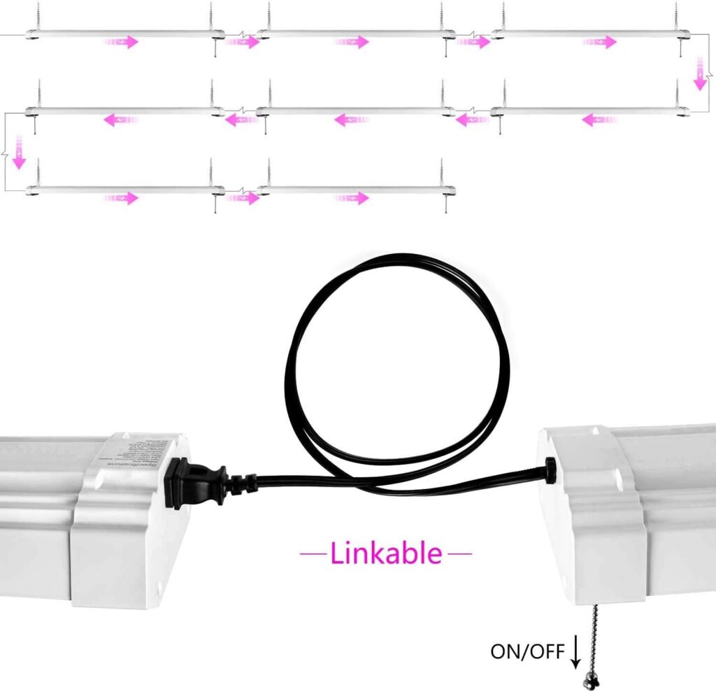 ANTLUX 4ft LED Grow Lights 50W Full Spectrum Integrated Growing Lamp Fixtures for Greenhouse Hydroponic Indoor Plant Seedling Veg and Flower, Plug in, ON/Off Pull Chain Included, 2 Pack