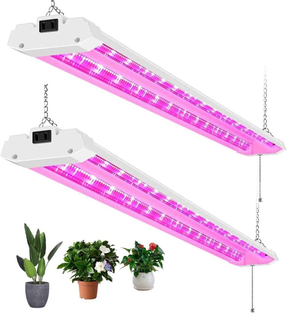 ANTLUX 4ft LED Grow Lights 50W Full Spectrum Integrated Growing Lamp Fixtures for Greenhouse Hydroponic Indoor Plant Seedling Veg and Flower, Plug in, ON/Off Pull Chain Included, 2 Pack