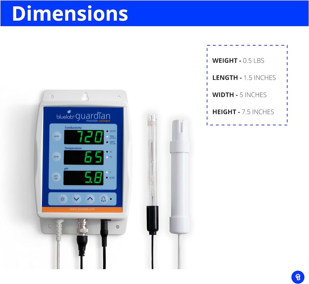 Bluelab MONGUACON Guardian Monitor Connect for pH, Temperature, and TDS in Water with Data Logging (Connect Stick not Included), Nutrient Meter for Hydroponic System and Indoor Plant Grow White : Industrial  Scientific