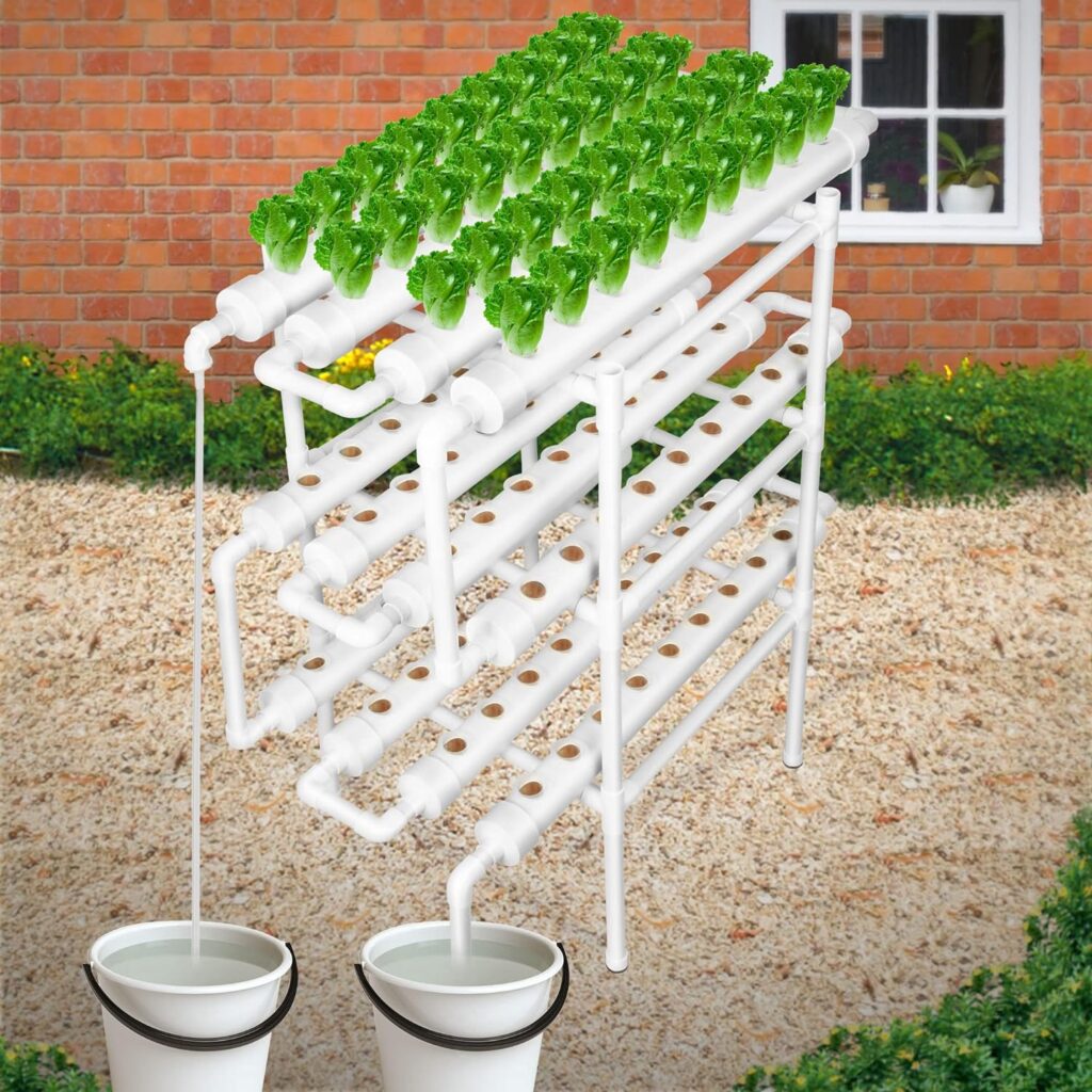 Ebuy Hydroponics Growing System 3 Layers 108 Sites Food-Grade PVC-U Pipes Plant Sites, Hydroponic Equipment,Vegetable Tool Grow Kit Includes Water Tube,Timer,for Growing Vegetables,Fruits,Herbs…