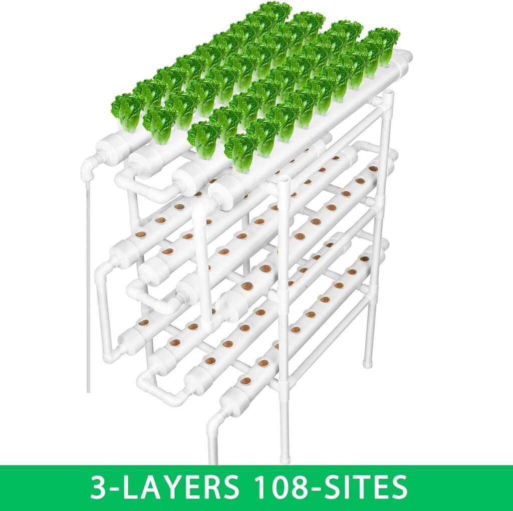 Ebuy Hydroponics Growing System 3 Layers 108 Sites Food-Grade PVC-U Pipes Plant Sites, Hydroponic Equipment,Vegetable Tool Grow Kit Includes Water Tube,Timer,for Growing Vegetables,Fruits,Herbs…