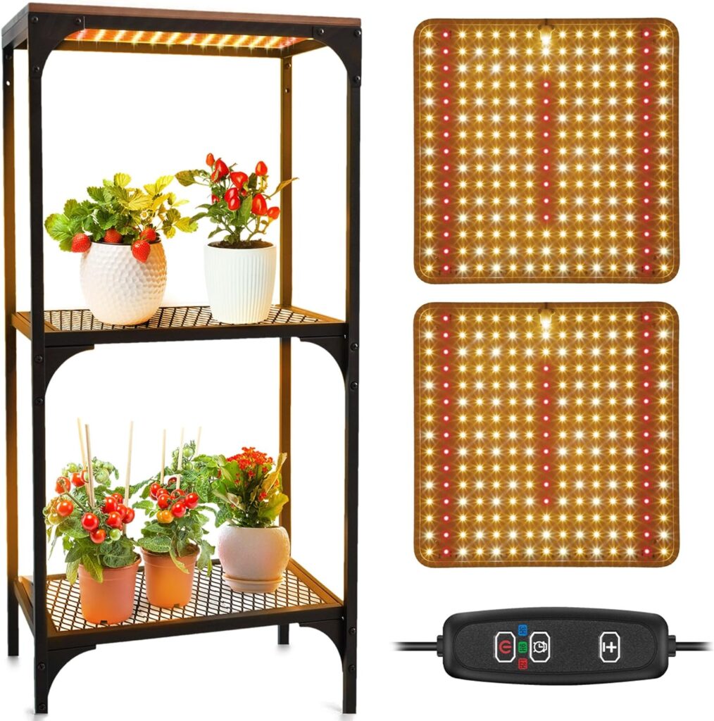 Enhon 2 Pcs Grow Light for Indoor Plants Full Spectrum 225 LEDs, 45W Ultra Thin Panel Growing Lamps with Smart Timer, 12 x 12 inch Sunlike Plant Light for Seedling, Succulents, Vegetable, Hydroponics