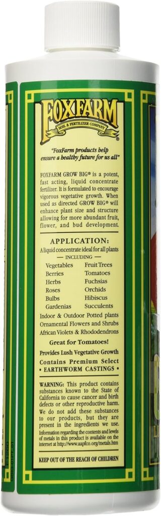Fox Farm 6-4-4, 1-Pint FX14092 Grow Big Liquid Concentrate Fertilizer, Soil NPK 6-4, White