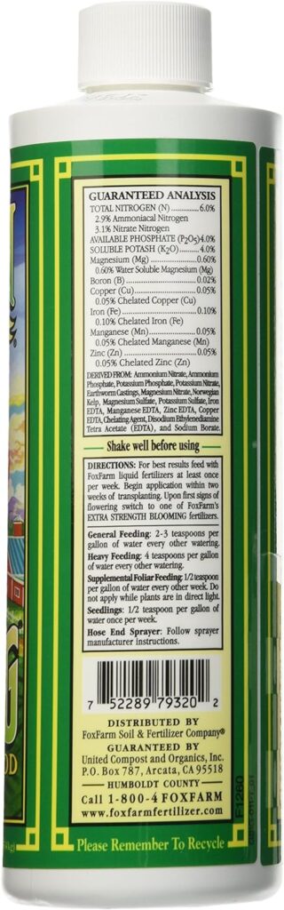 Fox Farm 6-4-4, 1-Pint FX14092 Grow Big Liquid Concentrate Fertilizer, Soil NPK 6-4, White
