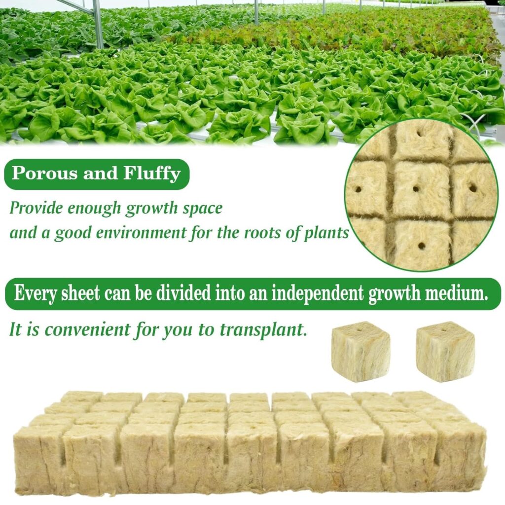 Halatool 1 Inch Rockwool Cubes Garden Stonewool Grow Cubes Starter Plugs for Hydroponics Soilless Cultivation Clone Plants Germination Start (4 Sheets）