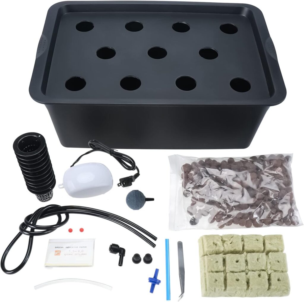 HighFree Hydroponic System Growing Kit for Plants Herb Garden Starter Set 6 Sites DIY Self Watering Indoor Hydroponics Tools with Large Bubble Stone Rockwool Bucket Air Pump (6 Sites - Black)