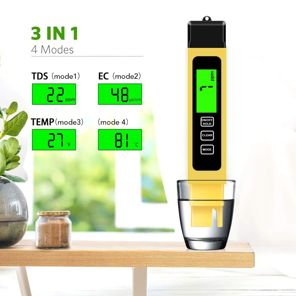 Hofun TDS Meter Digital Water Quality Tester, TDS, Temperature  Conductivity Meter 3 in 1, 0-4999 ppm, EC Meter, Digital Water Hardness Testers for Drinking Water, PPM Meter for Hydroponics Aquarium