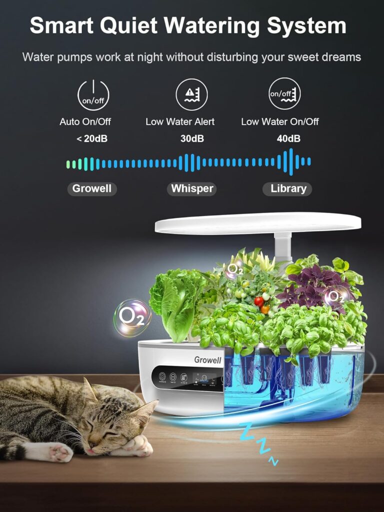 Hydroponics Growing System 12 Pods, Growell Smart Herb Garden with 96 38W LED Grow Lights, 10L Double-Layer Water Tank, Customizable Cultivation Program, Indoor Garden for Home Kitchen, Office (White)