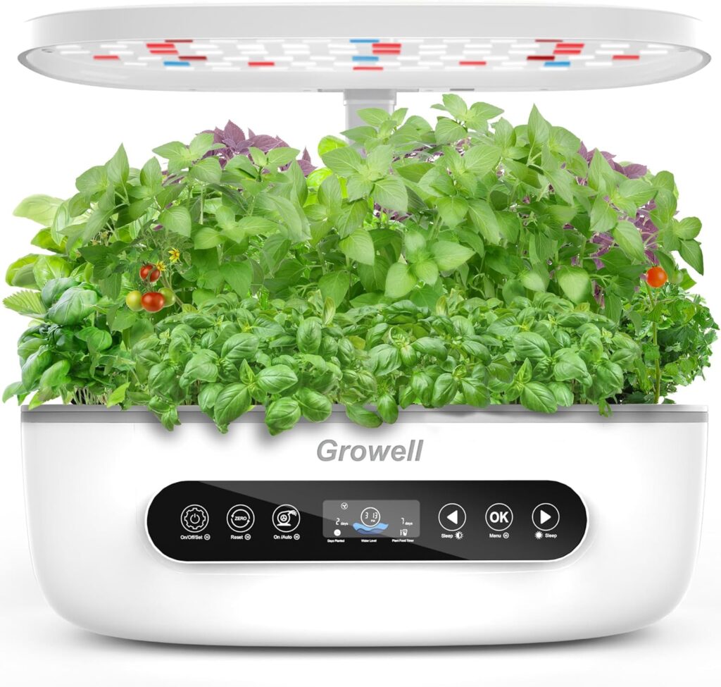 Hydroponics Growing System 12 Pods, Growell Smart Herb Garden with 96 38W LED Grow Lights, 10L Double-Layer Water Tank, Customizable Cultivation Program, Indoor Garden for Home Kitchen, Office (White)