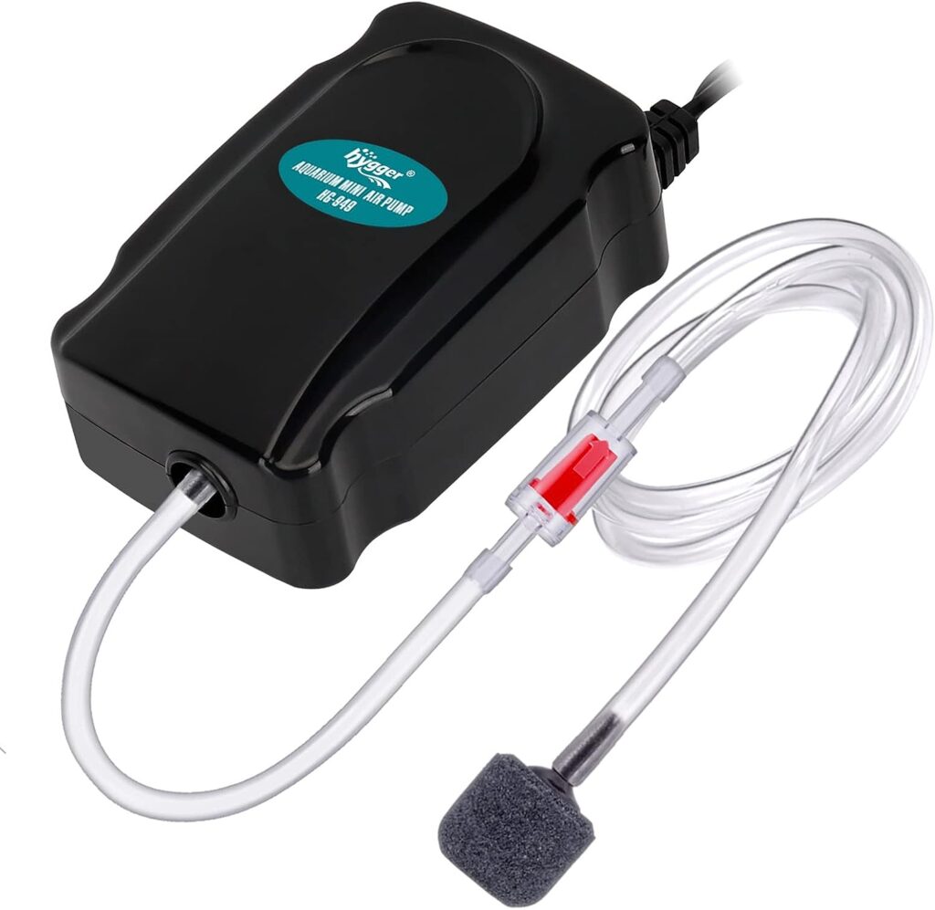 hygger Mini Aquarium Air Pump Kit Small Fish Tank Air Pump 1W for 1-20 Gallon Fish Bowl with Air Tube Air Bubbler Stone Check Valve (1W)