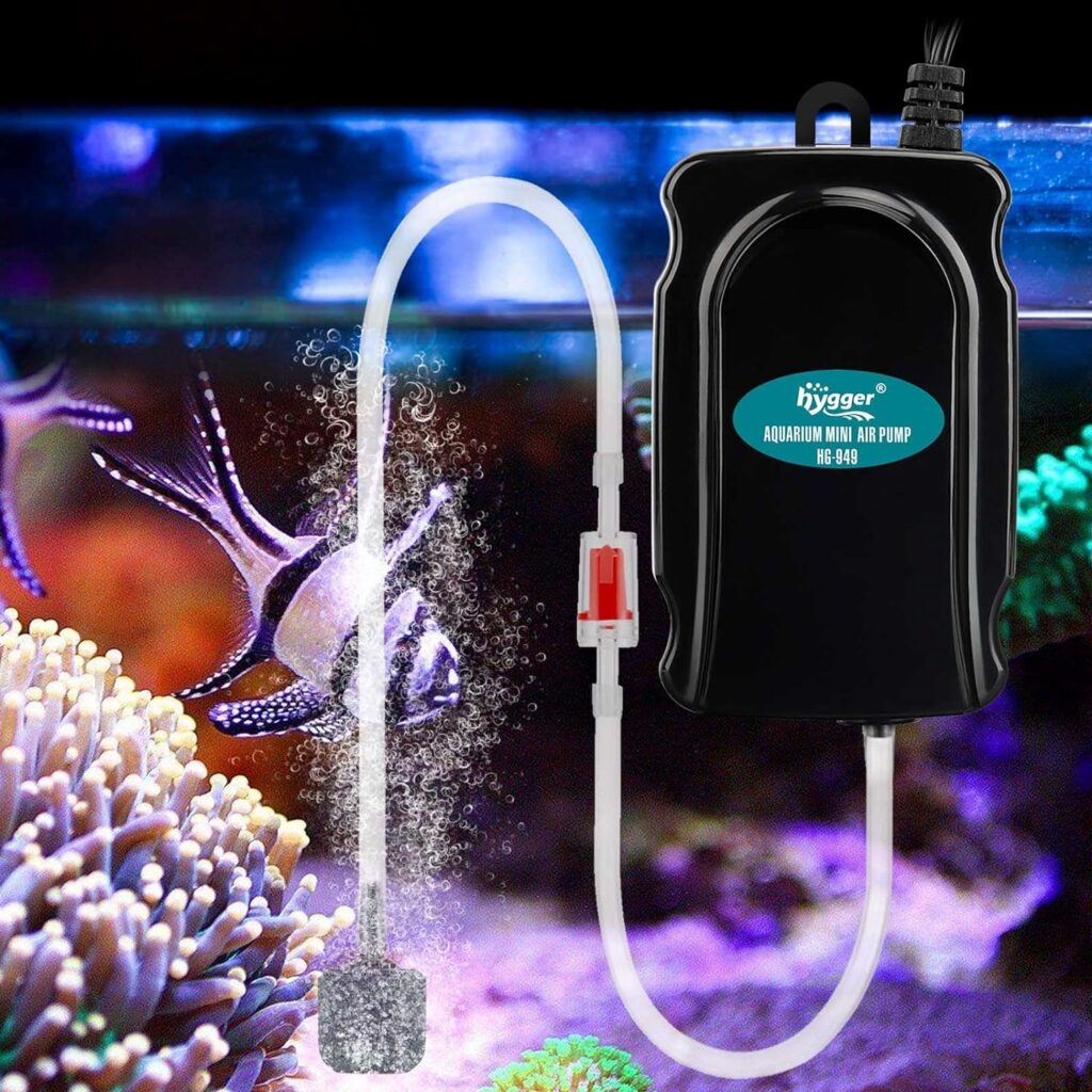 hygger Mini Aquarium Air Pump Kit Small Fish Tank Air Pump 1W for 1-20 Gallon Fish Bowl with Air Tube Air Bubbler Stone Check Valve (1W)