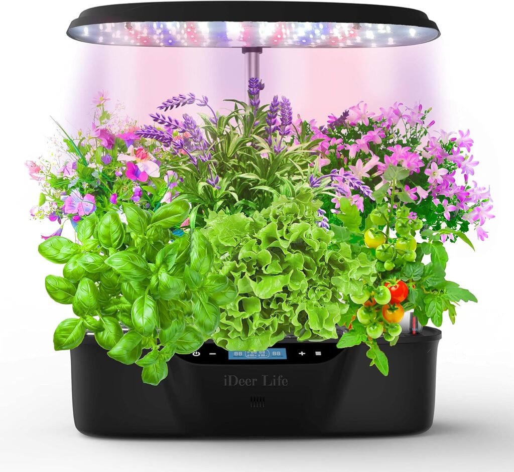 IDEER LIFE Hydroponics Growing System 12 Pots, Indoor Garden System with LED Grow Light, Smart Indoor Plant System kit with Height Adjustable, Gifts for Gardening Lovers