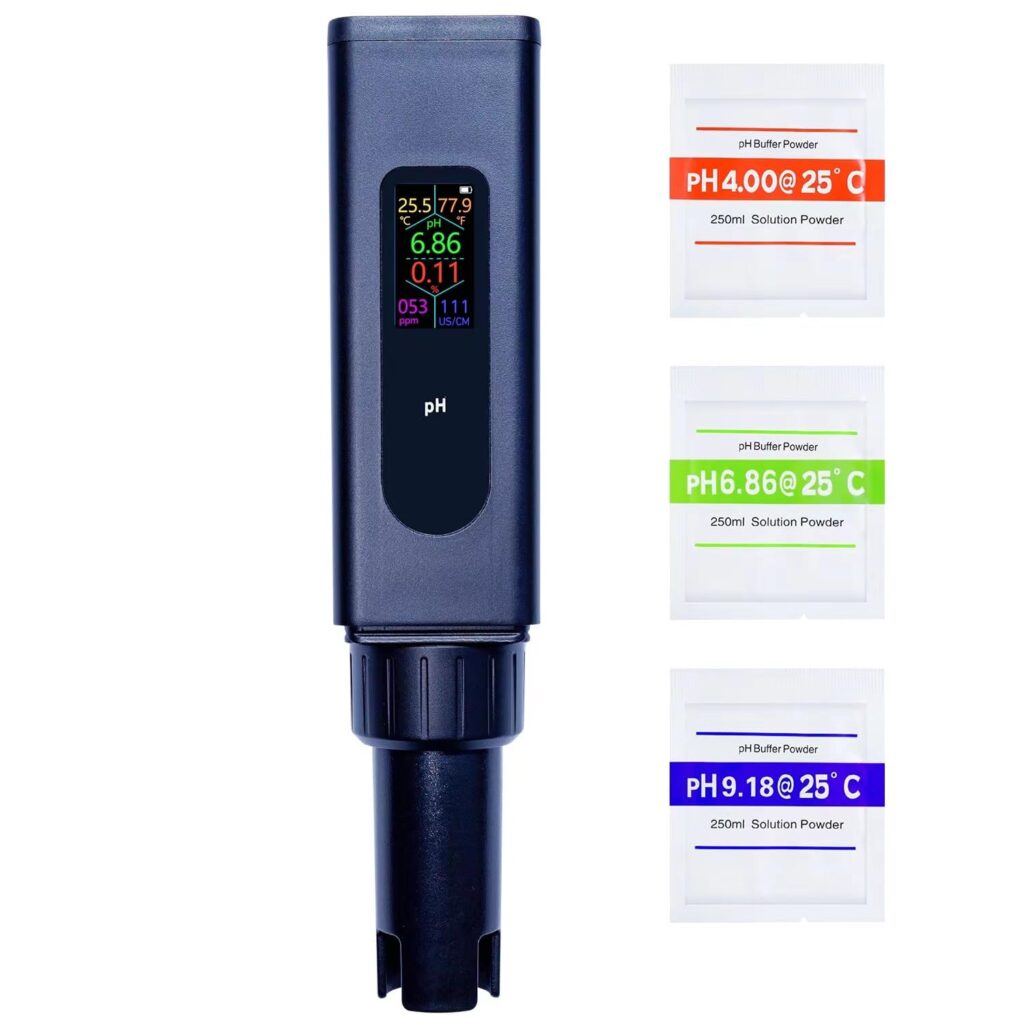 Lab-Grade 5 in 1 Digital pH Meter for pH/TDS/EC/Salinity/Temp, with Simultaneous Data Display and ATC, ±0.01 pH Accuracy, Rechargeable, Perfect for Hydroponics, Aquariums, Labs, Household Water, etc