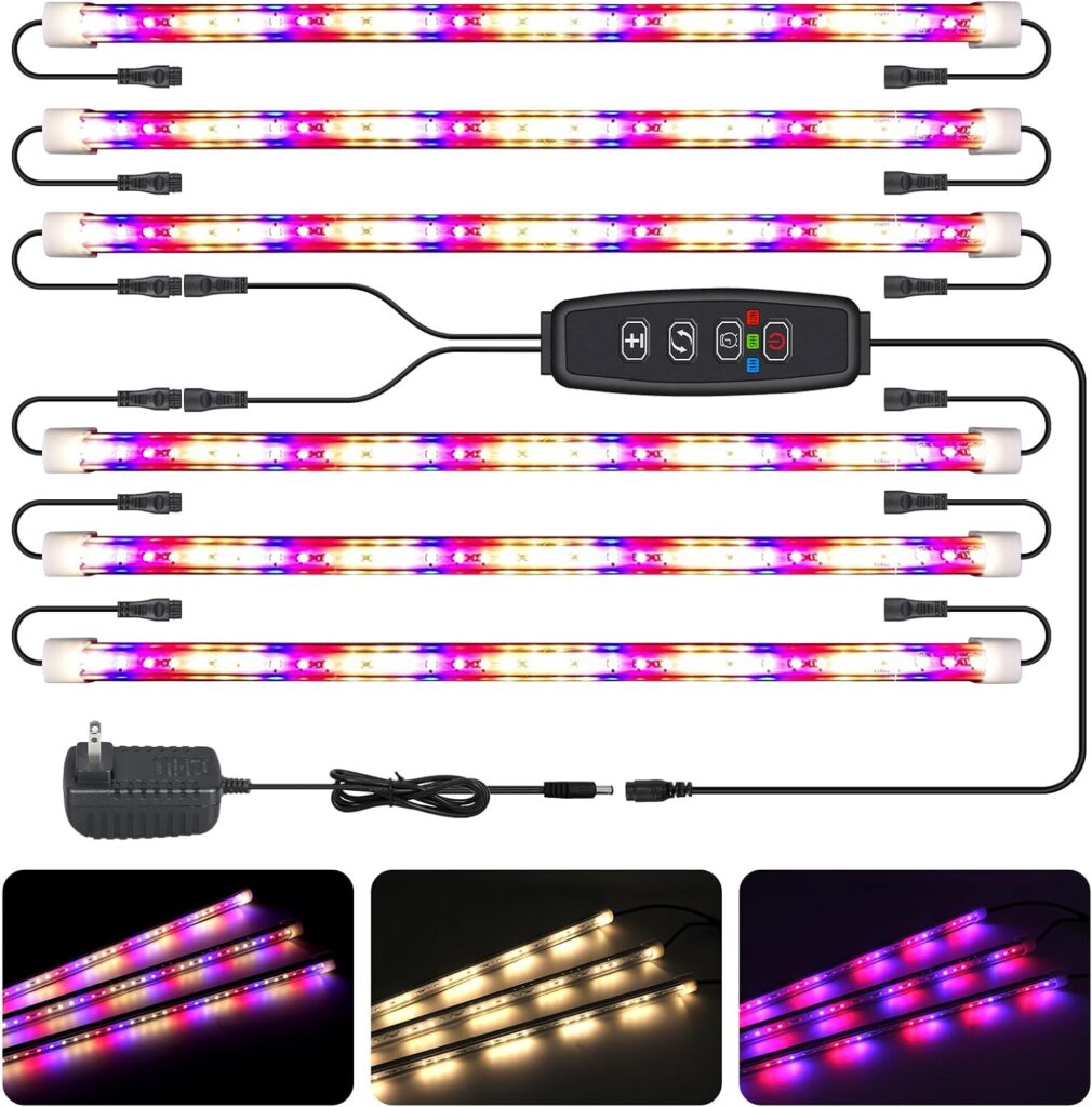 LED Grow Lights Strips for Indoor Plants, 3 Working Modes  10 Dimmable Levels Plant Lights with Auto Cycle Timer 3/9/12Hrs, 36W Full Spectrum DIY Growing Lamps for Seedings Hydroponics, 6 Strips