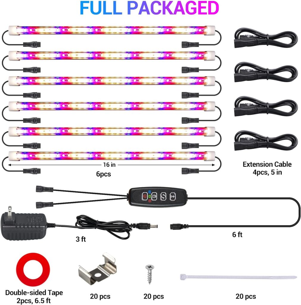 LED Grow Lights Strips for Indoor Plants, 3 Working Modes  10 Dimmable Levels Plant Lights with Auto Cycle Timer 3/9/12Hrs, 36W Full Spectrum DIY Growing Lamps for Seedings Hydroponics, 6 Strips