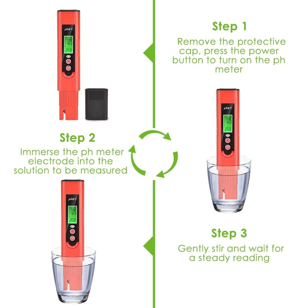 Lepmerk PH Meter,Three-Color LCD Display PH Pen Automatic Temperature Compensation ATC Function 0-14 PH Measurement Range for Household Drinking, Pool and Aquarium