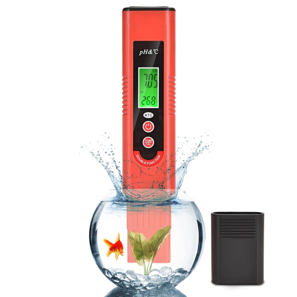 Lepmerk PH Meter,Three-Color LCD Display PH Pen Automatic Temperature Compensation ATC Function 0-14 PH Measurement Range for Household Drinking, Pool and Aquarium