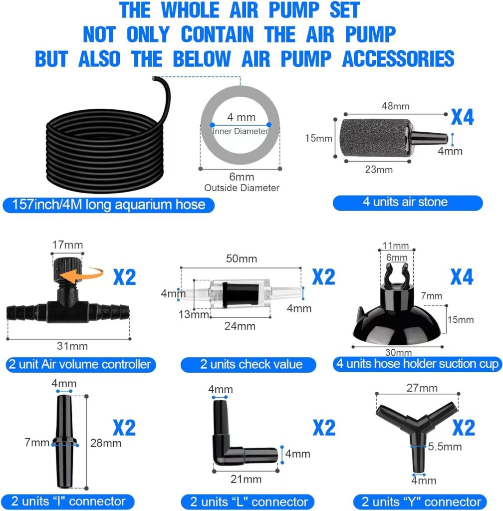NestBasics 19.68 feet Black Aquarium Airline tubing 6 air Stone for Aquarium 6 Aquarium Check Value for Fish Tank 6 Aquarium Suction Cups 3 Each Aquarium air Controller and I T Hose connectors